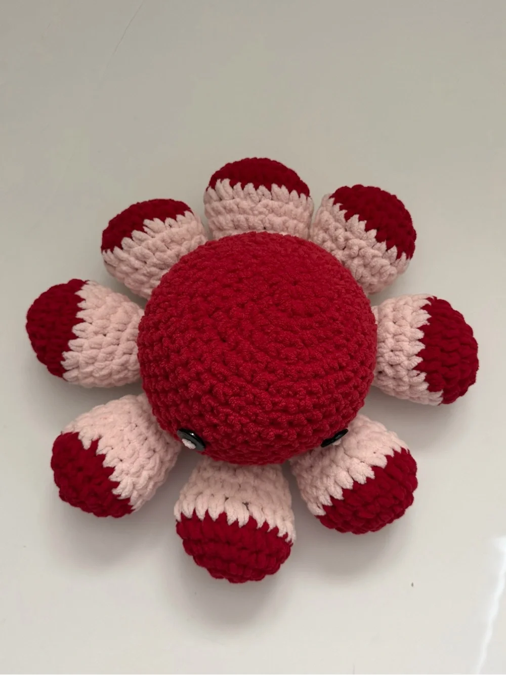 Handmade Plush Octopus - Red & light Pink Crocheted Stuffed Animal